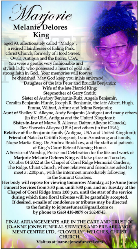 Marjorie King Jo Anne Jones Funeral Services