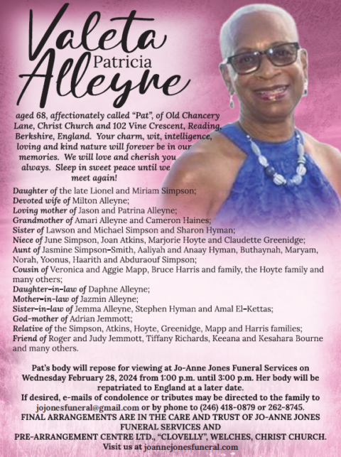 Valeta Alleyne Jo Anne Jones Funeral Services