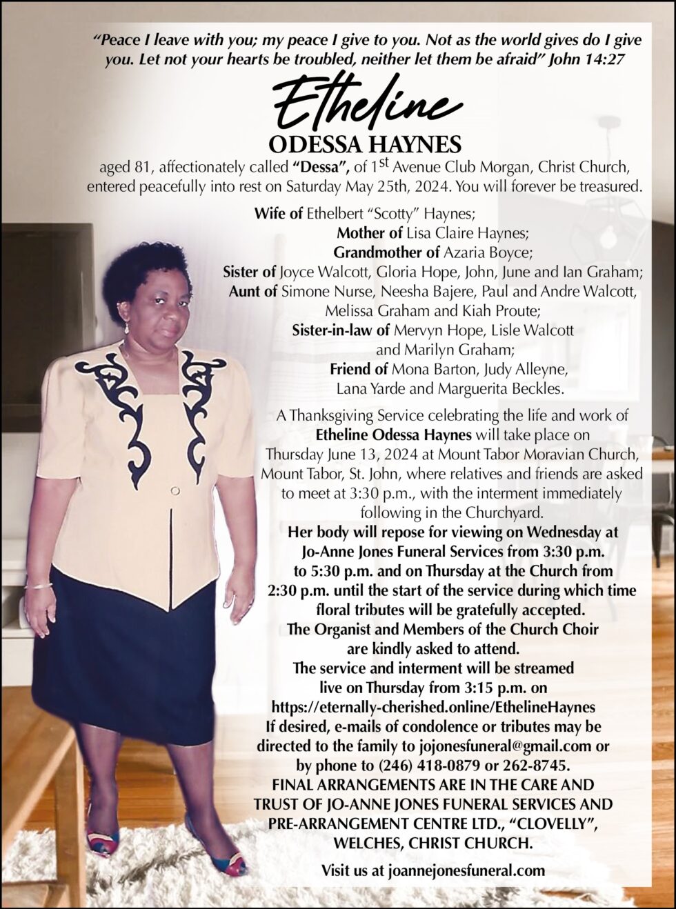 Etheline Haynes Jo Anne Jones Funeral Services