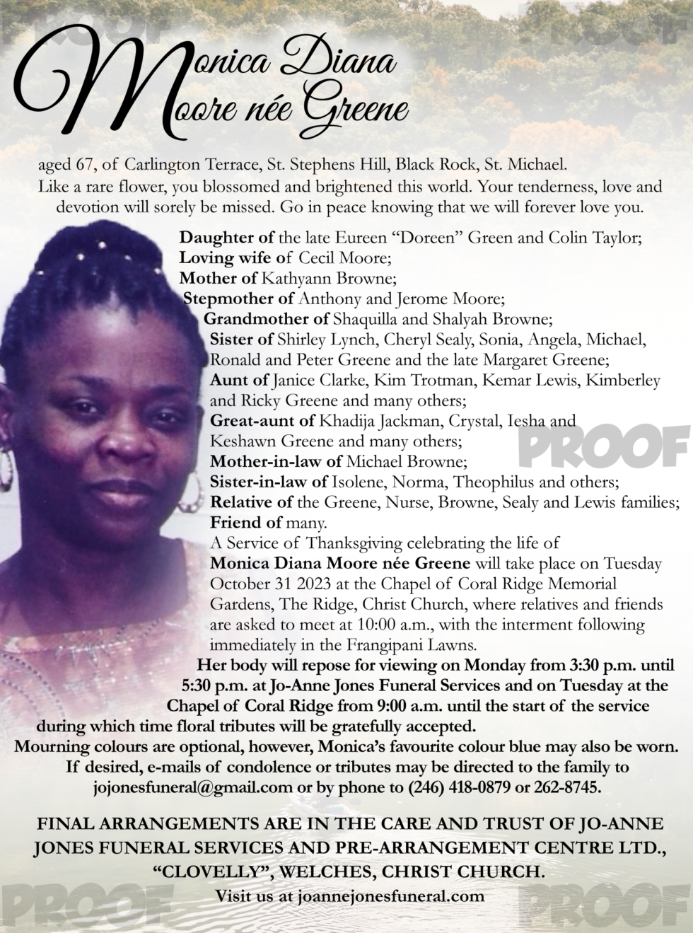 Monica Moore JoAnne Jones Funeral Services